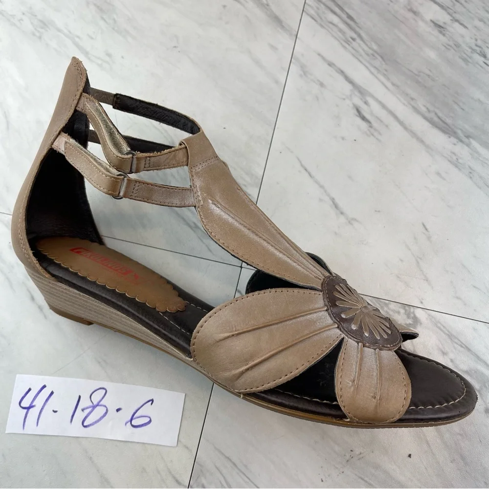 -Pikolinos Floral Beige Leather Gladiators Sandals Strap Shoes 41 10-10.5